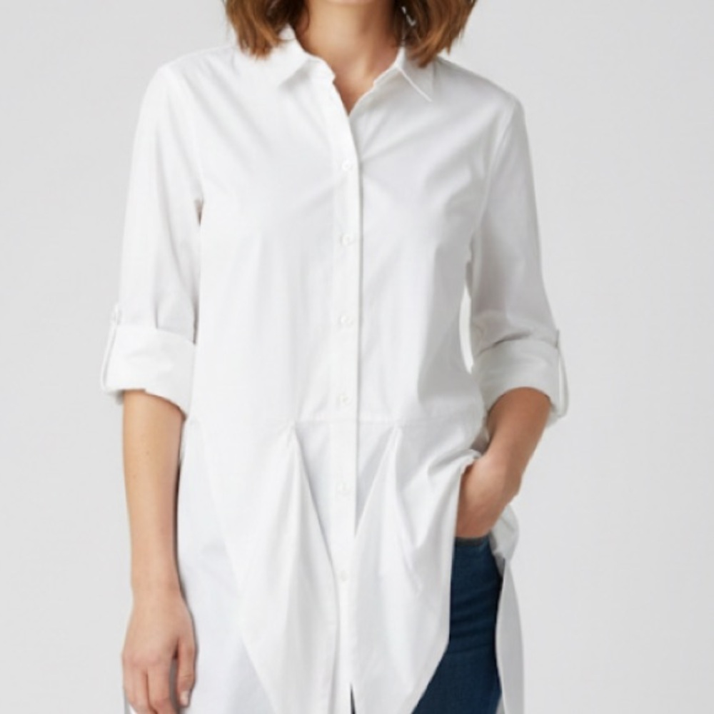 Calvin Klein White Button-Up Front Tie Rolled Sleeve Shirt Size M NWT
